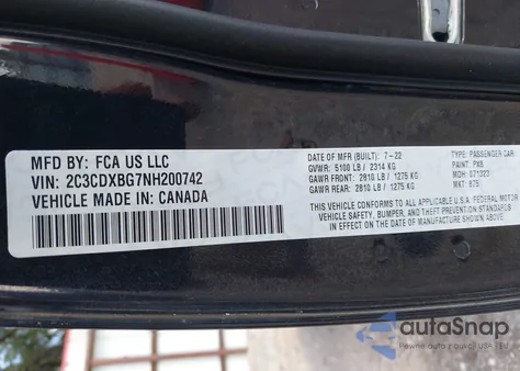 2022 Dodge Charger Sxt Rwd from USA, damaged, VIN 2C3CDXBG7NH200742